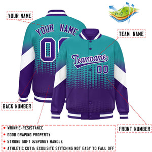 Custom Aqua Purple Gradient Varsity Full-Snap Polka Dot Pattern Letterman Baseball Jacket