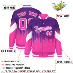 Custom Purple Pink Gradient Varsity Full-Snap Polka Dot Pattern Letterman Baseball Jacket