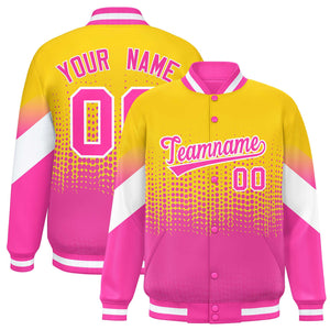 Custom Gold Pink Gradient Varsity Full-Snap Polka Dot Pattern Letterman Baseball Jacket