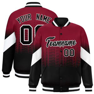 Custom Crimson Black Gradient Varsity Full-Snap Polka Dot Pattern Letterman Baseball Jacket