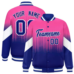 Custom Pink Royal Gradient Varsity Full-Snap Polka Dot Pattern Letterman Baseball Jacket