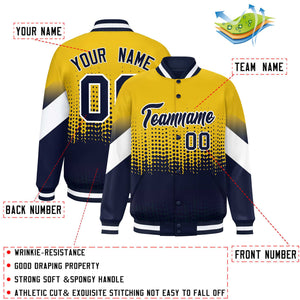 Custom Gold Navy Gradient Varsity Full-Snap Polka Dot Pattern Letterman Baseball Jacket