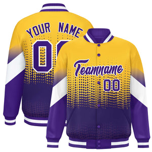 Custom Gold Purple Gradient Varsity Full-Snap Polka Dot Pattern Letterman Baseball Jacket