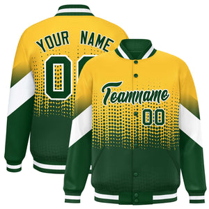 Custom Gold Green Gradient Varsity Full-Snap Polka Dot Pattern Letterman Baseball Jacket