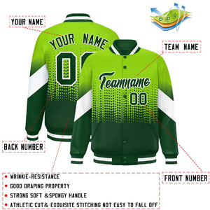 Custom Neon Green Green Gradient Varsity Full-Snap Polka Dot Pattern Letterman Baseball Jacket