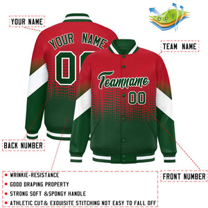 Custom Red Green Gradient Varsity Full-Snap Polka Dot Pattern Letterman Baseball Jacket