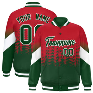 Custom Red Green Gradient Varsity Full-Snap Polka Dot Pattern Letterman Baseball Jacket