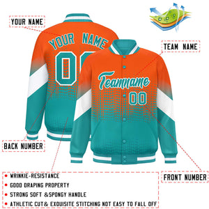 Custom Orange Aqua Gradient Varsity Full-Snap Polka Dot Pattern Letterman Baseball Jacket