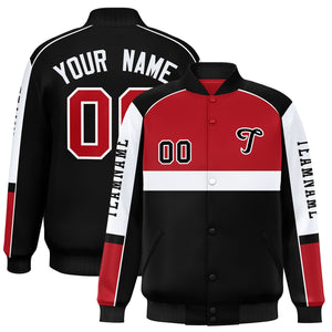 Custom Red Black Varsity Full-Snap Raglan Sleeves Letterman Jacket