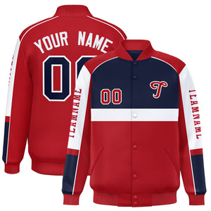 Custom Navy Red Varsity Full-Snap Raglan Sleeves Letterman Jacket