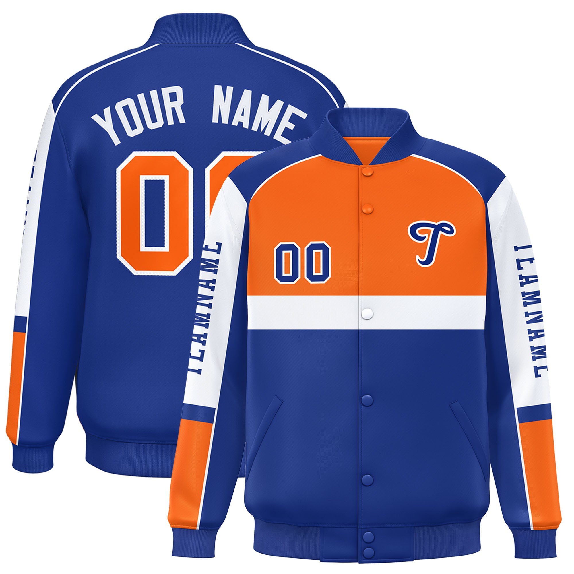 Custom Orange Royal Varsity Full-Snap Raglan Sleeves Letterman Jacket