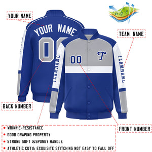 Custom Gray Royal Varsity Full-Snap Raglan Sleeves Letterman Jacket