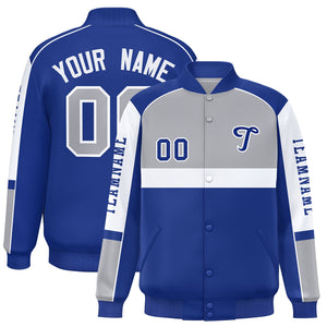 Custom Gray Royal Varsity Full-Snap Raglan Sleeves Letterman Jacket