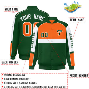 Custom Orange Green Varsity Full-Snap Raglan Sleeves Letterman Jacket