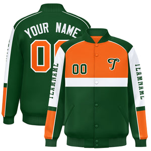 Custom Orange Green Varsity Full-Snap Raglan Sleeves Letterman Jacket