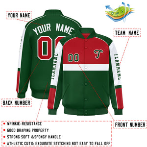 Custom Red Green Varsity Full-Snap Raglan Sleeves Letterman Jacket