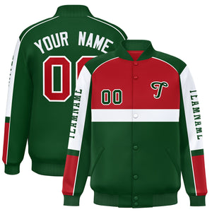 Custom Red Green Varsity Full-Snap Raglan Sleeves Letterman Jacket