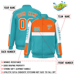 Custom Orange Aqua Varsity Full-Snap Raglan Sleeves Letterman Jacket