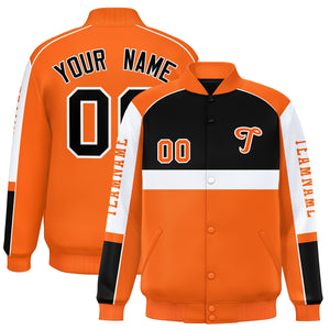 Custom Black Orange Varsity Full-Snap Raglan Sleeves Letterman Jacket