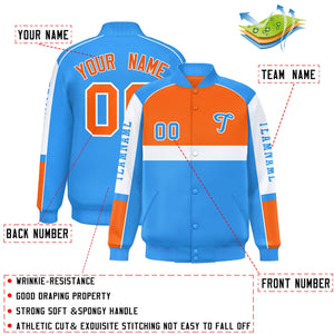 Custom Orange Powder Blue Varsity Full-Snap Raglan Sleeves Letterman Jacket