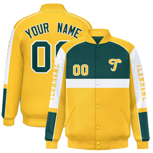 Custom Midnight Green Yellow Varsity Full-Snap Raglan Sleeves Letterman Jacket