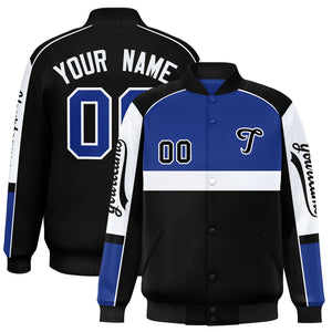 Custom Royal Black Varsity Full-Snap Raglan Sleeves Letterman Jacket