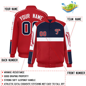 Custom Navy Red Varsity Full-Snap Raglan Sleeves Letterman Jacket