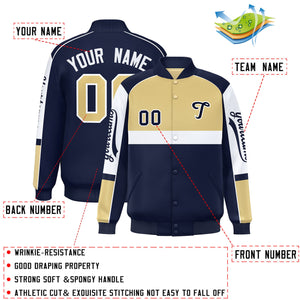 Custom Khaki Navy Varsity Full-Snap Raglan Sleeves Letterman Jacket