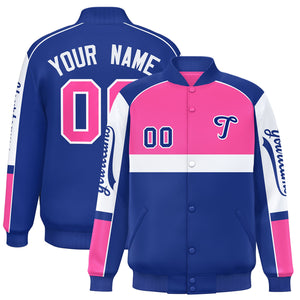 Custom Pink Royal Varsity Full-Snap Raglan Sleeves Letterman Jacket