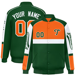 Custom Orange Green Varsity Full-Snap Raglan Sleeves Letterman Jacket