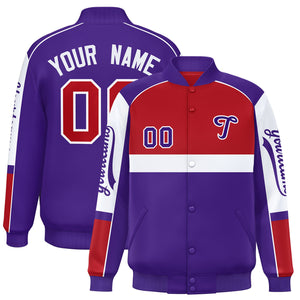 Custom Red Purple Varsity Full-Snap Raglan Sleeves Letterman Jacket