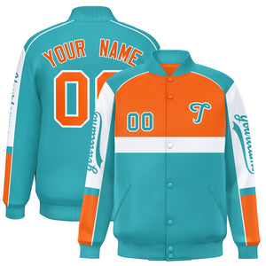 Custom Orange Aqua Varsity Full-Snap Raglan Sleeves Letterman Jacket