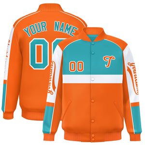 Custom Aqua Orange Varsity Full-Snap Raglan Sleeves Letterman Jacket