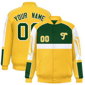 Custom Green Yellow Varsity Full-Snap Raglan Sleeves Letterman Jacket