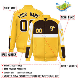 Custom Brown Yellow Varsity Full-Snap Raglan Sleeves Letterman Jacket