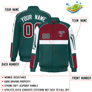 Custom Crimson Midnight Green Varsity Full-Snap Raglan Sleeves Letterman Jacket