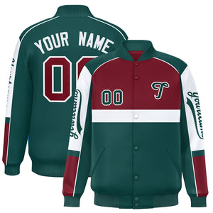 Custom Crimson Midnight Green Varsity Full-Snap Raglan Sleeves Letterman Jacket