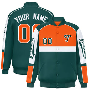 Custom Orange Midnight Green Varsity Full-Snap Raglan Sleeves Letterman Jacket