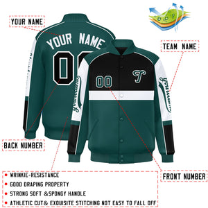 Custom Black Midnight Green Varsity Full-Snap Raglan Sleeves Letterman Jacket