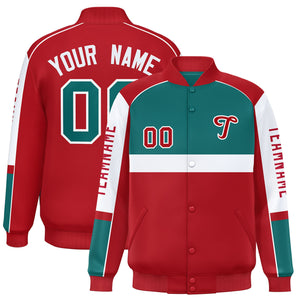 Custom Aqua Red Varsity Full-Snap Raglan Sleeves Letterman Jacket