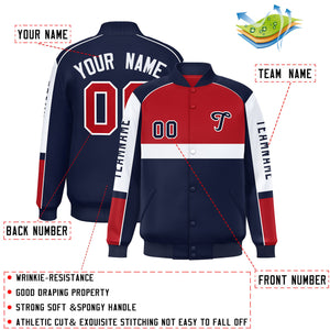 Custom Red Navy Varsity Full-Snap Raglan Sleeves Letterman Jacket