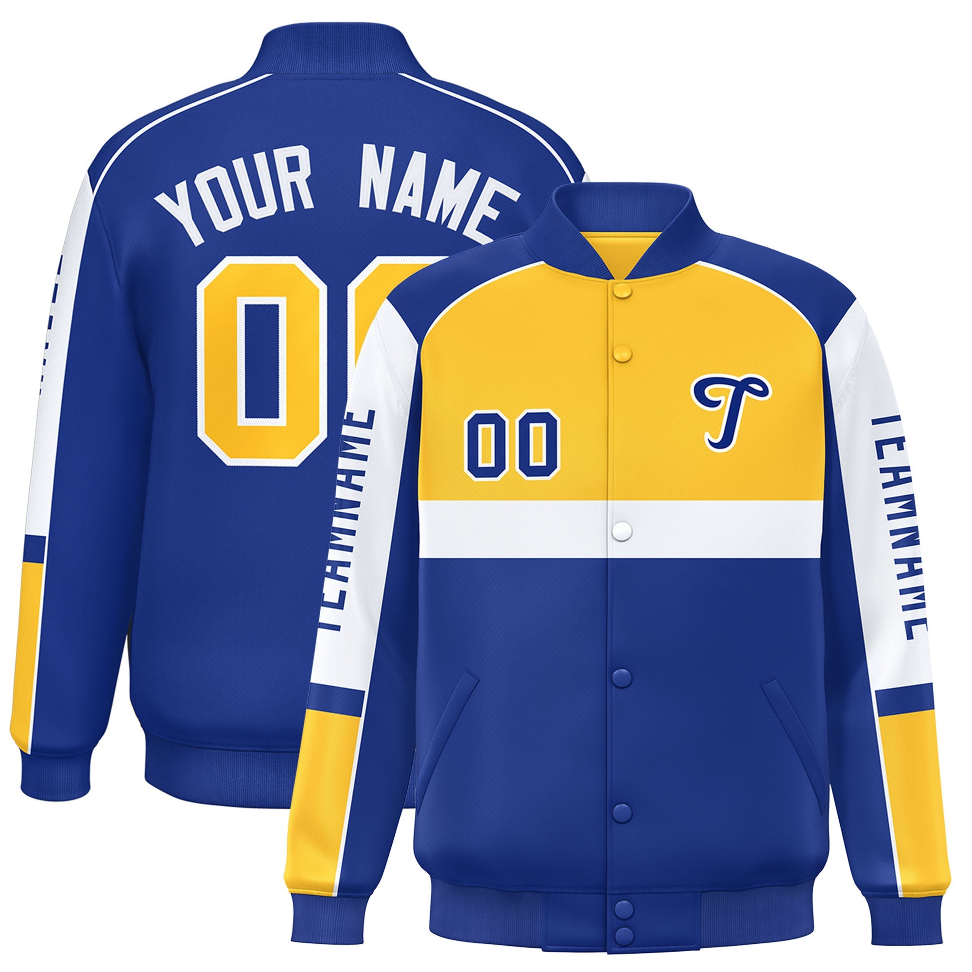 Custom Yellow Royal Varsity Full-Snap Raglan Sleeves Letterman Jacket