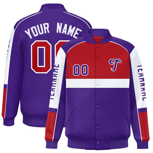 Custom Red Purple Varsity Full-Snap Raglan Sleeves Letterman Jacket