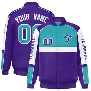 Custom Aqua Purple Varsity Full-Snap Raglan Sleeves Letterman Jacket