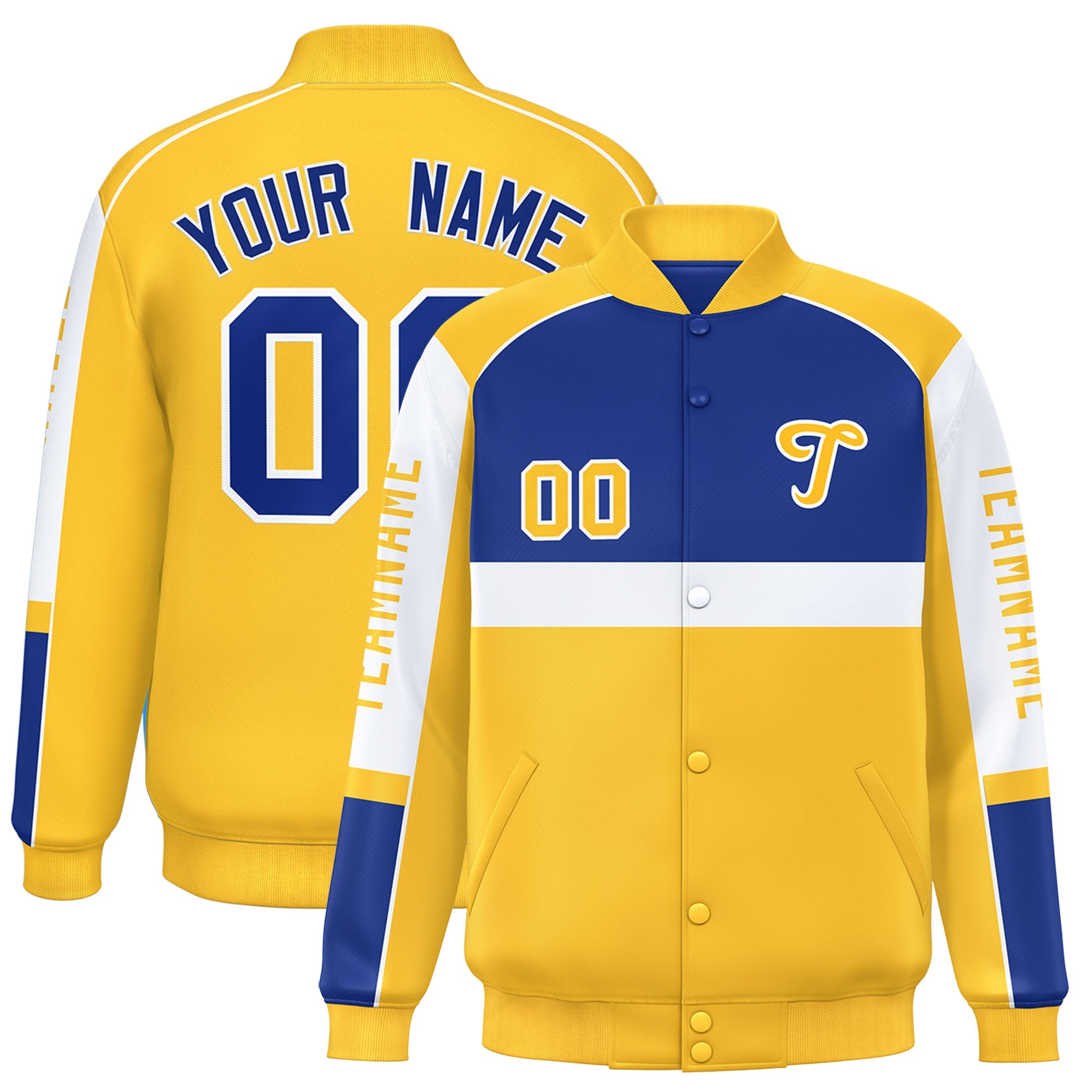 Custom Royal Yellow Varsity Full-Snap Raglan Sleeves Letterman Jacket