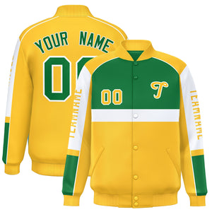 Custom Kelly Green Yellow Varsity Full-Snap Raglan Sleeves Letterman Jacket