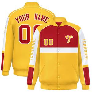 Custom Red Yellow Varsity Full-Snap Raglan Sleeves Letterman Jacket