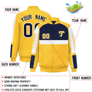 Custom Navy Yellow Varsity Full-Snap Raglan Sleeves Letterman Jacket