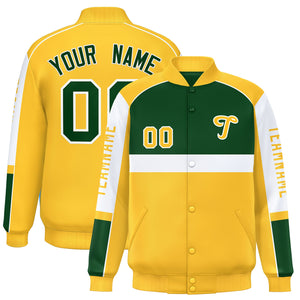 Custom Green Yellow Varsity Full-Snap Raglan Sleeves Letterman Jacket