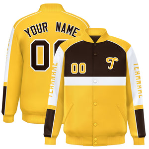 Custom Brown Yellow Varsity Full-Snap Raglan Sleeves Letterman Jacket